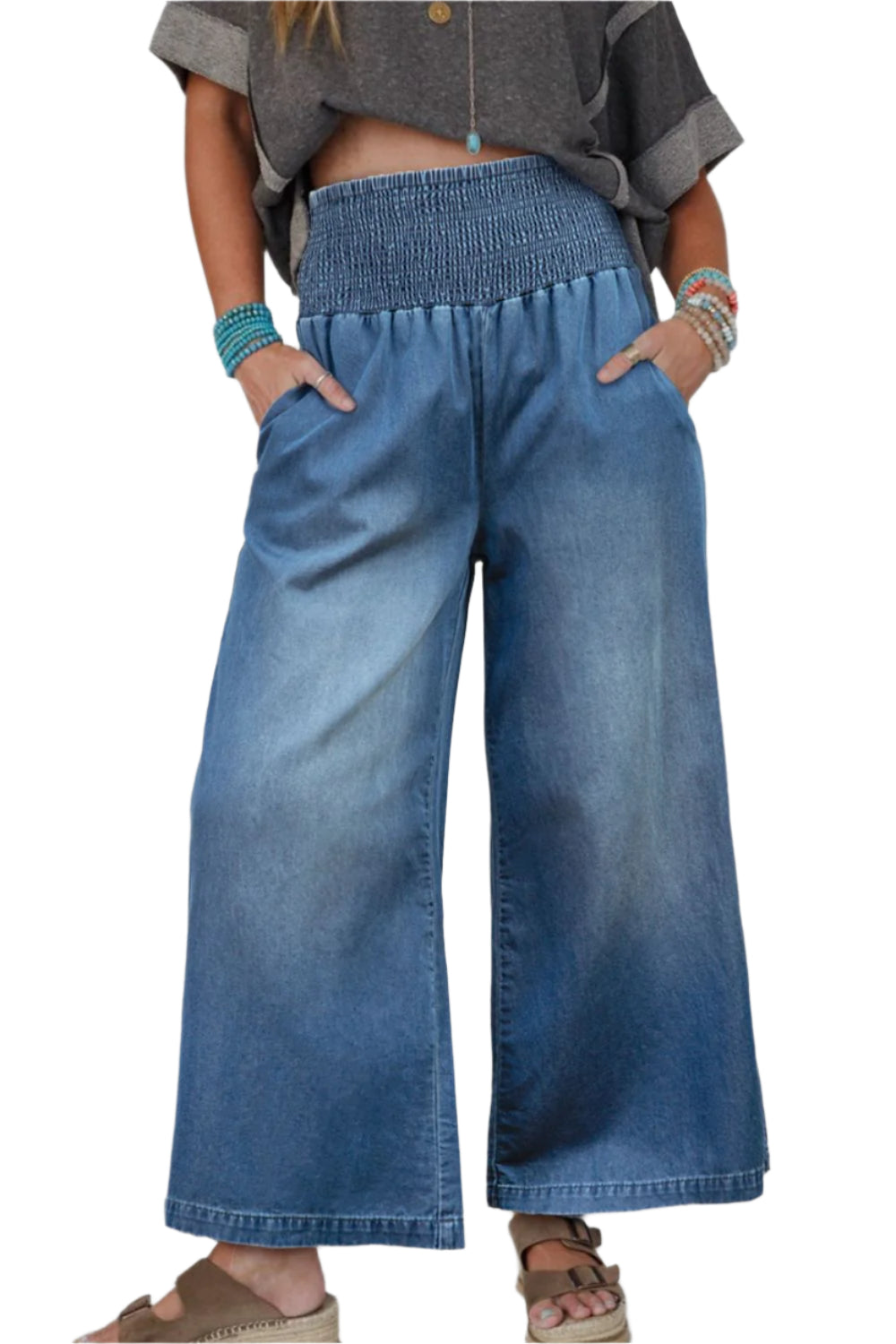 Smocked Wide Leg Jeans
