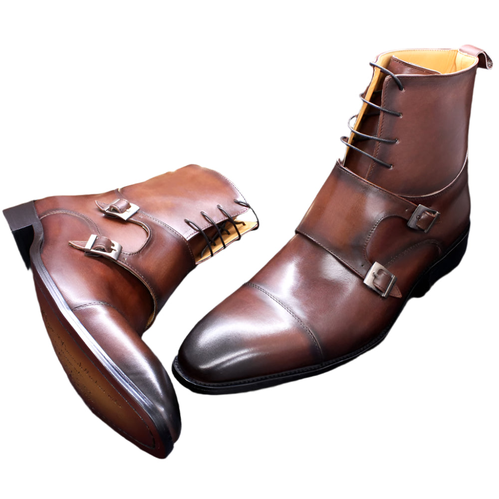 Cowhide Leather Double Buckle Men's Boots