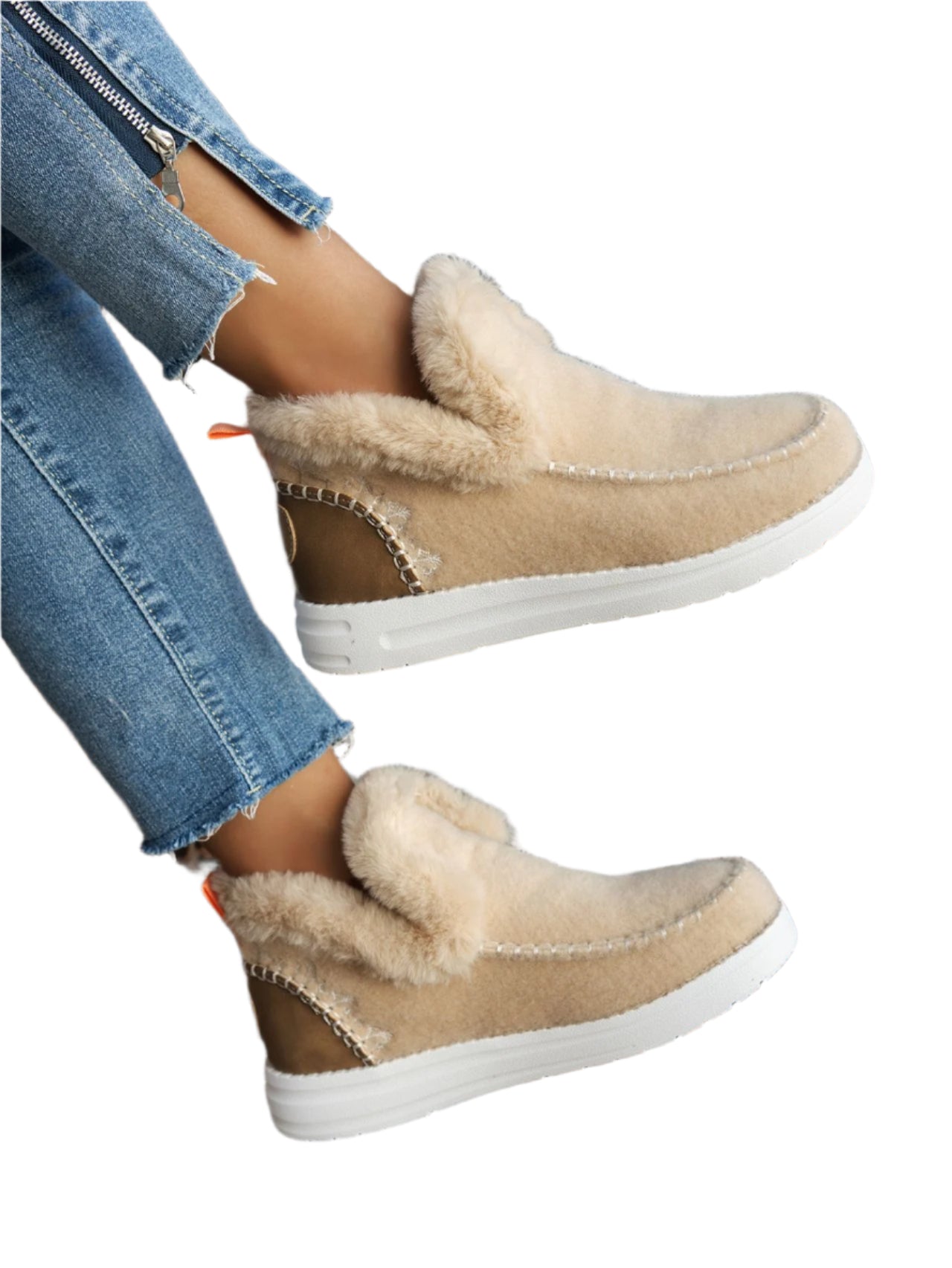 Furry Suede Round Toe Flat Sneakers