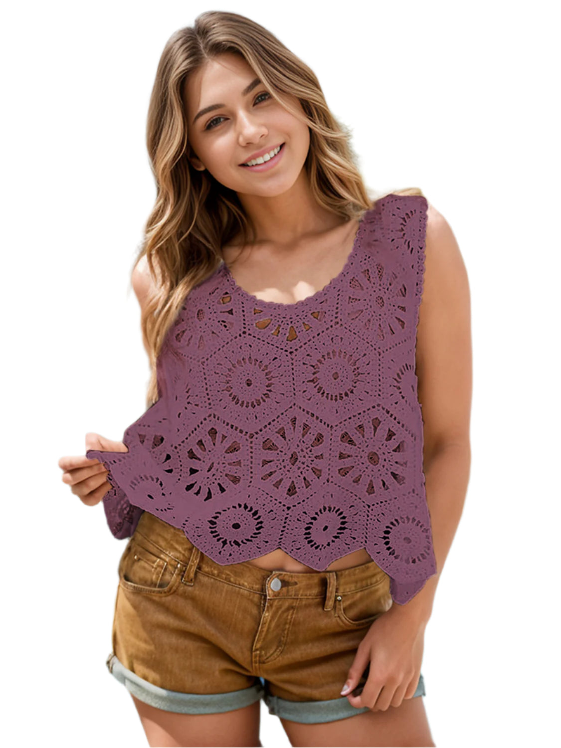 Openwork Round Neck Knit Vest
