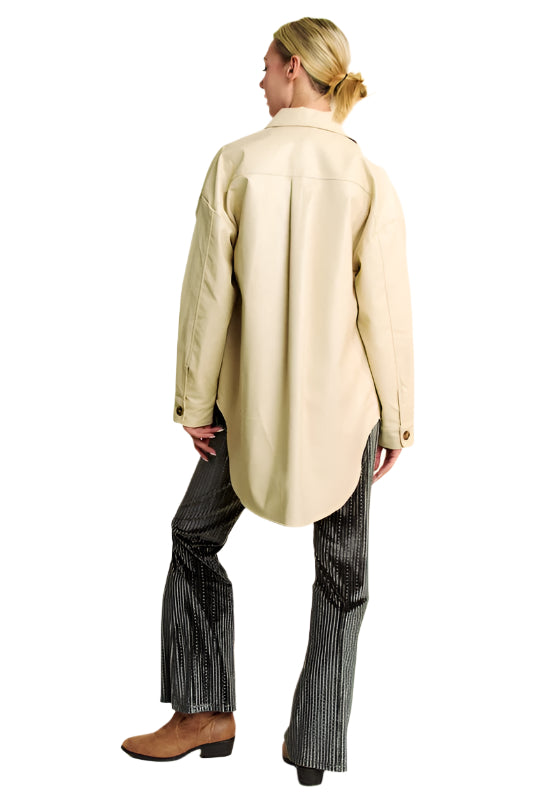 Davi & Dani Faux Leather Button Up Jacket with Chest Pockets