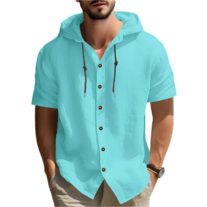 Men's Casual Button up Hooded Shirt