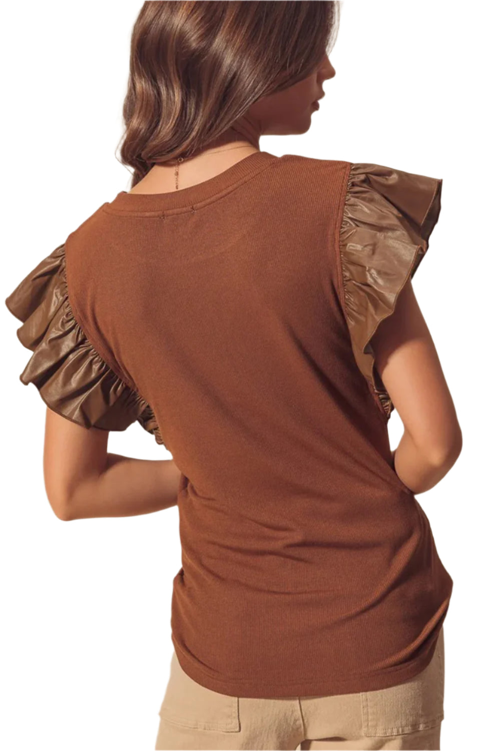 Ruffled Round Neck Cap Sleeve Blouse