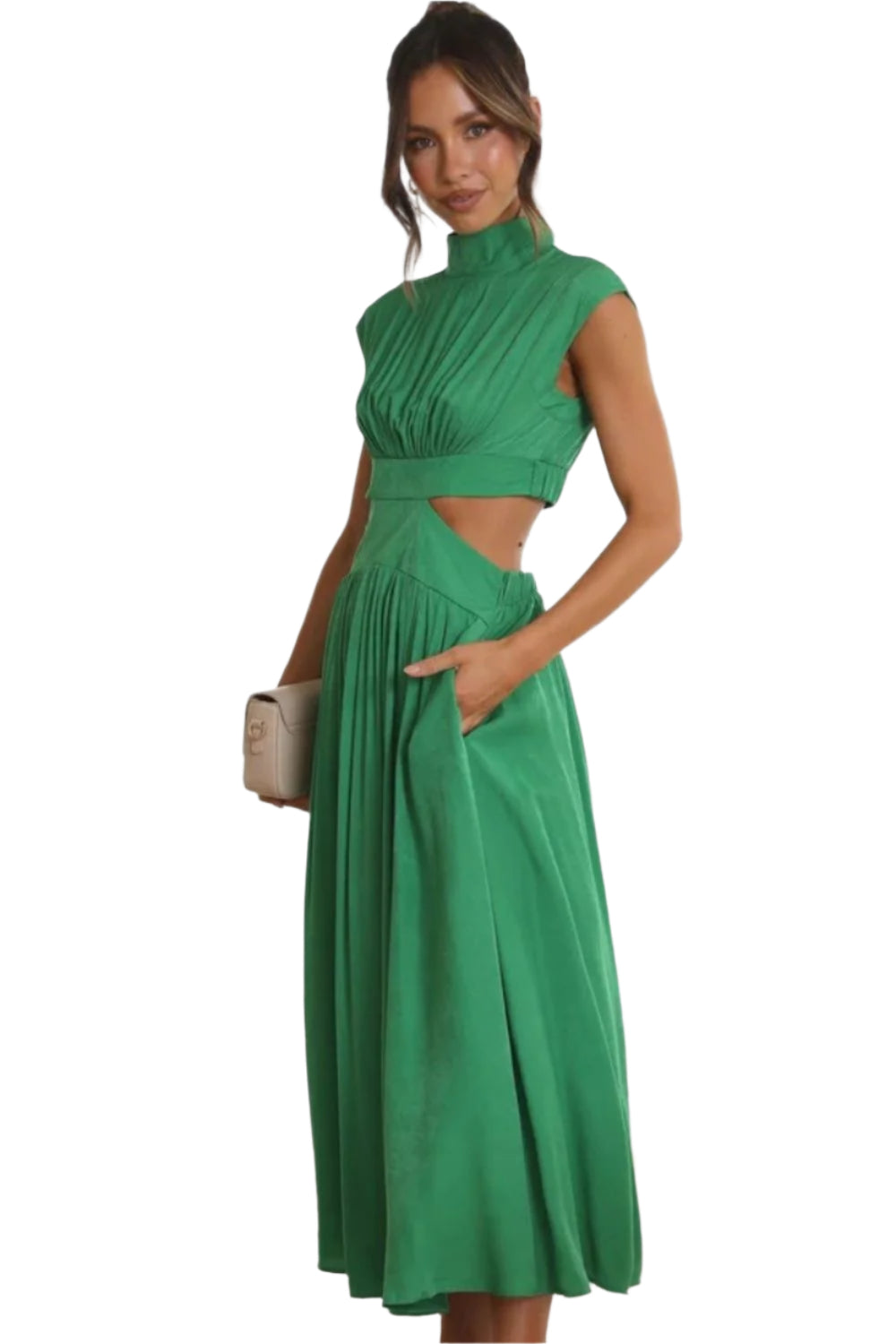 Cutout Mock Neck Sleeveless Ruched Dress