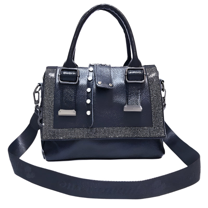 Cowhide Leather Rhinestone Handbag