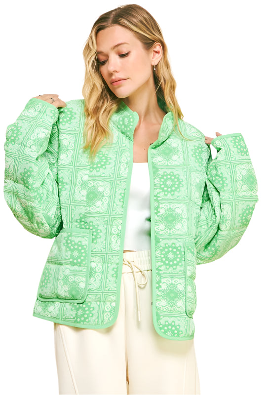 Davi & Dani Vintage Print Open Front Jacket with Pockets
