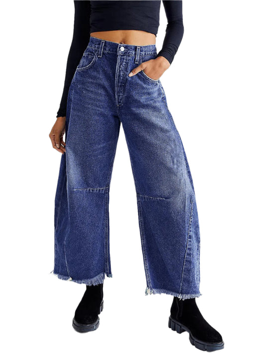 Raw Hem Wide Leg Jeans with Pockets
