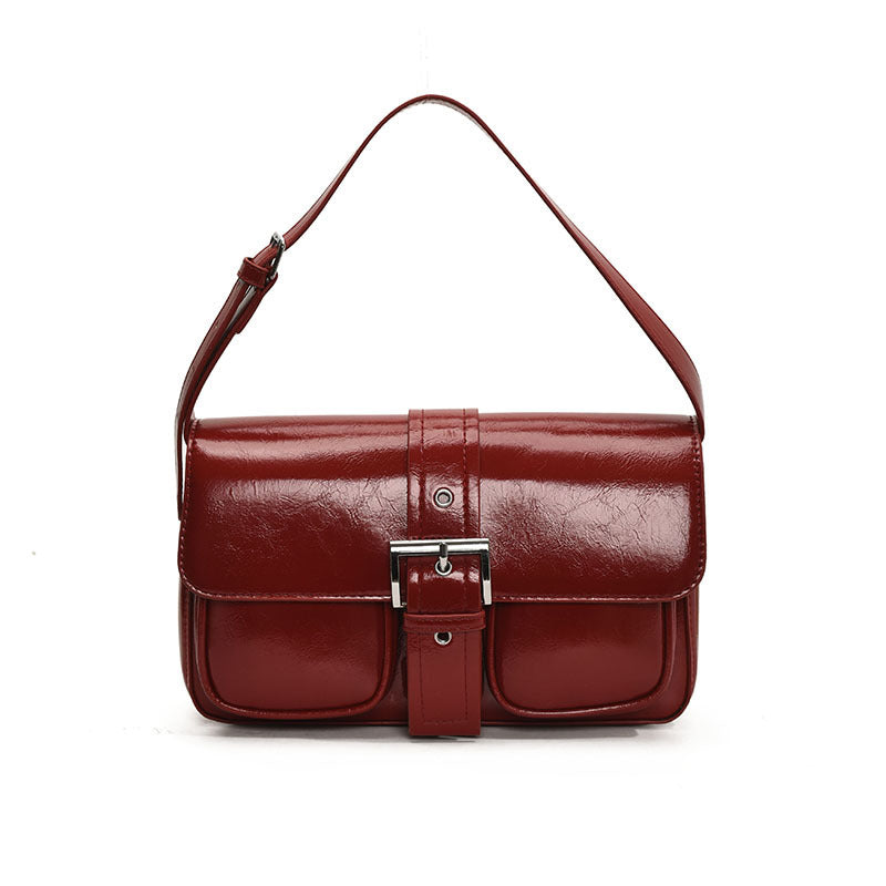 PU Leather Simple Buckle Handbag