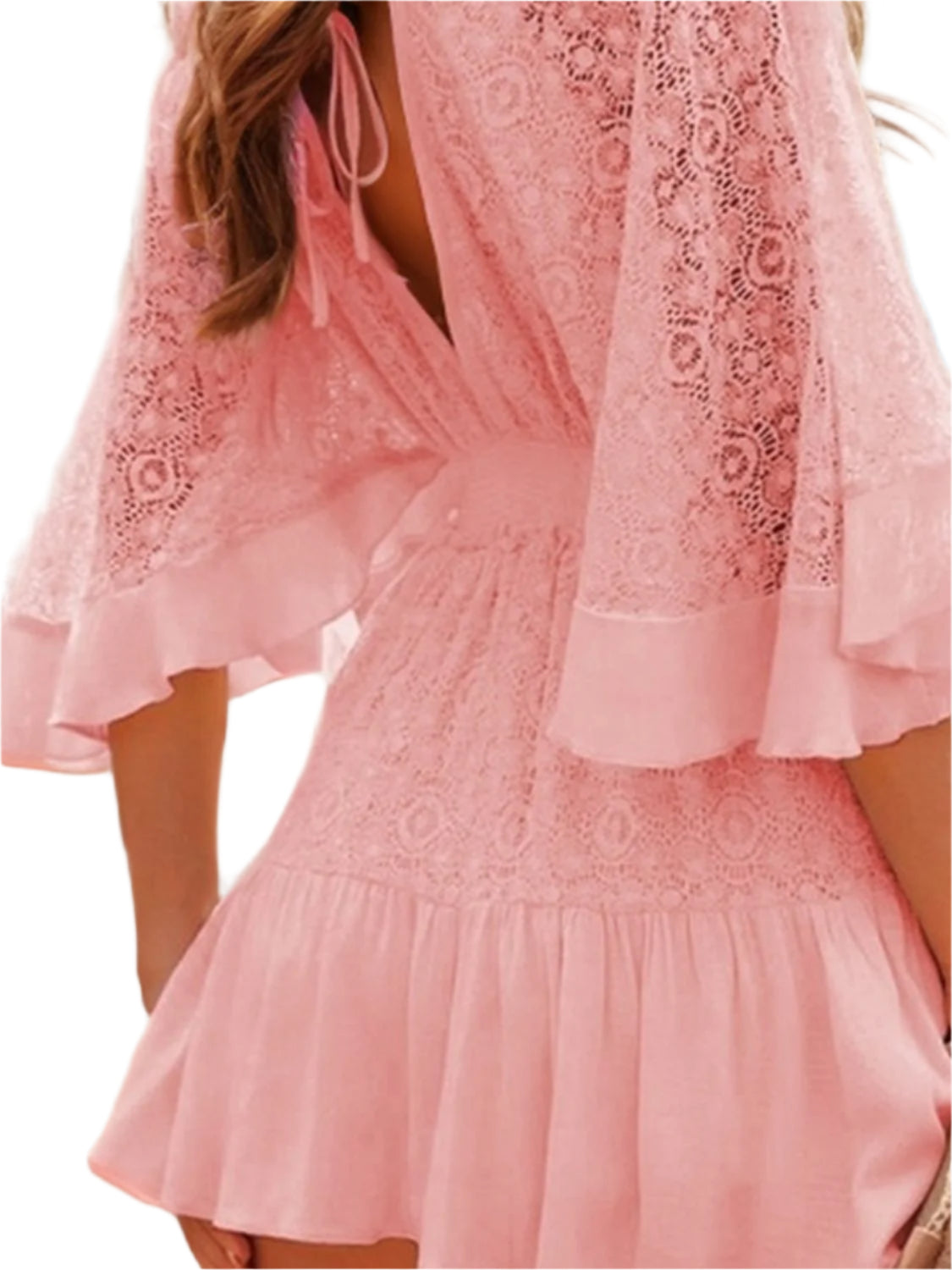 Ruffle Hem Tie Back Lace Mini Dress