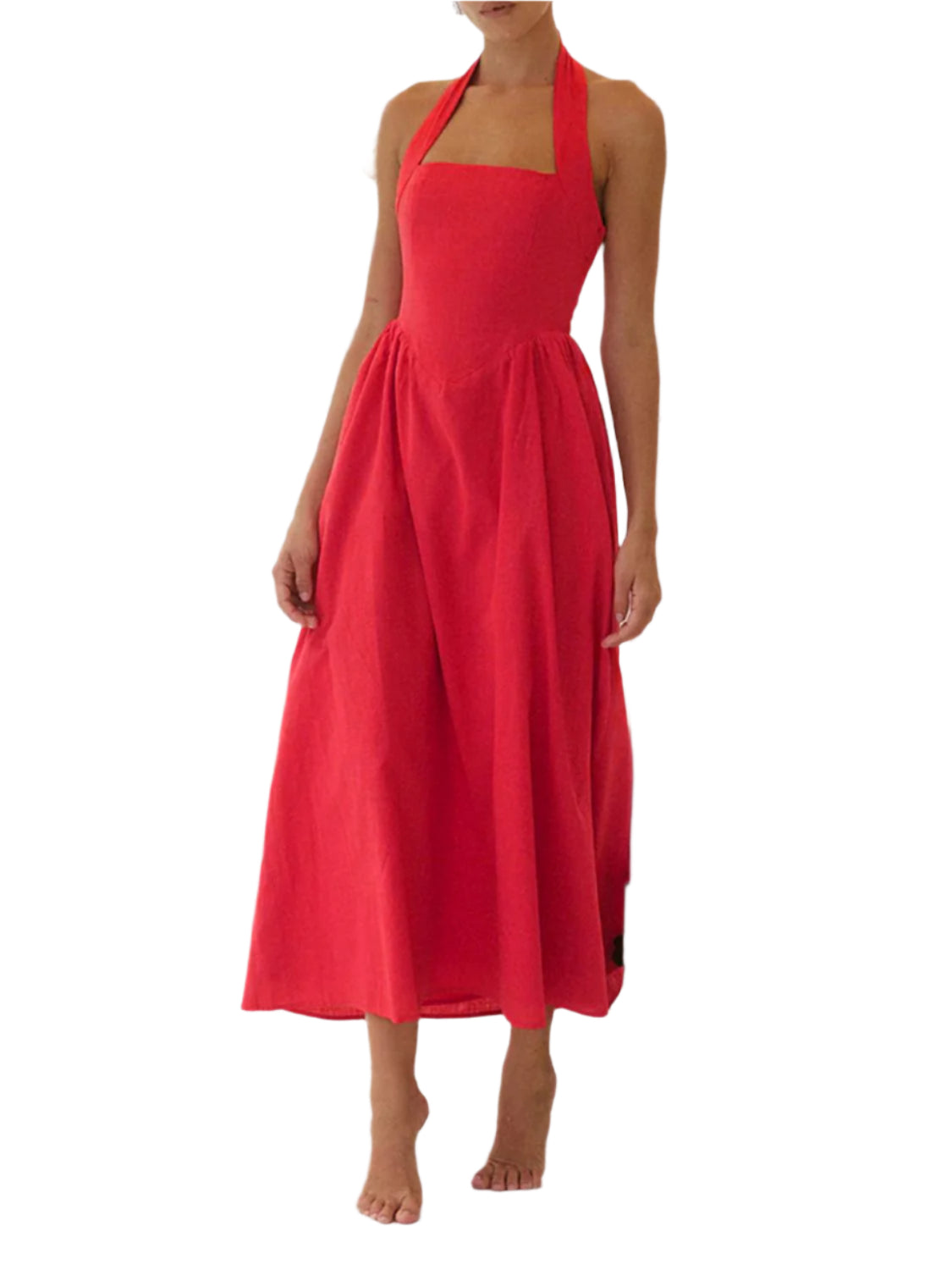 Devine Ruched Halter Neck Midi Dress