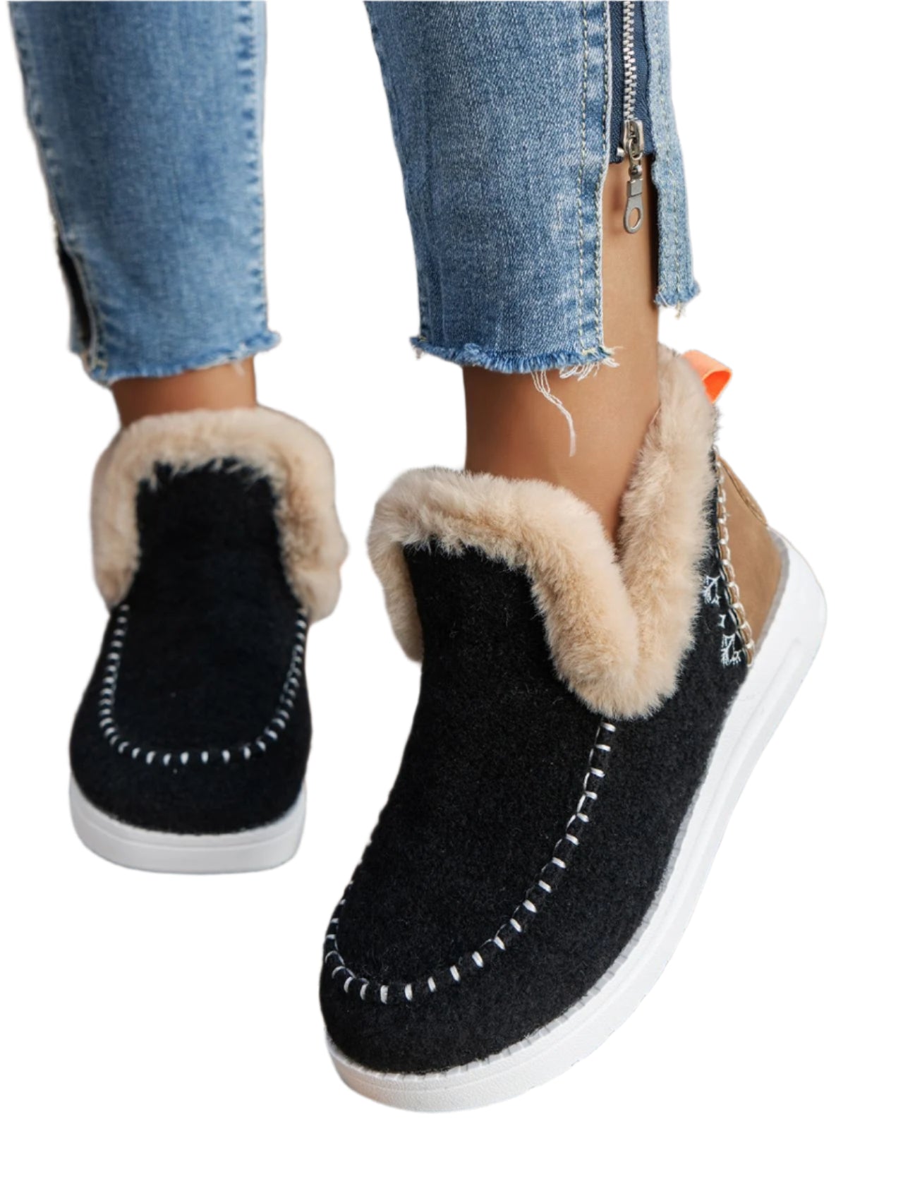 Furry Suede Round Toe Flat Sneakers