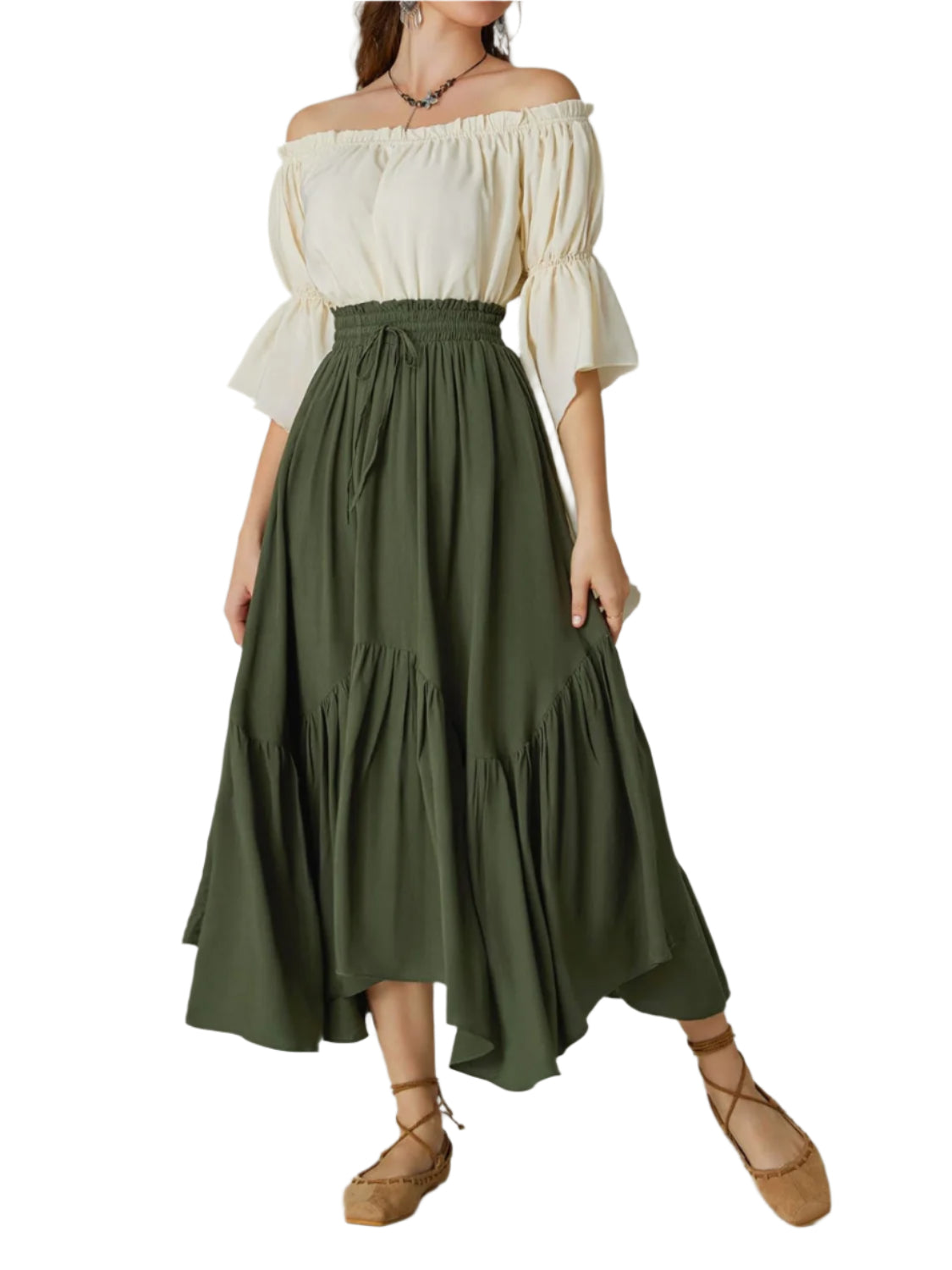 Smocked Waist Band Ruched Layered Skirt