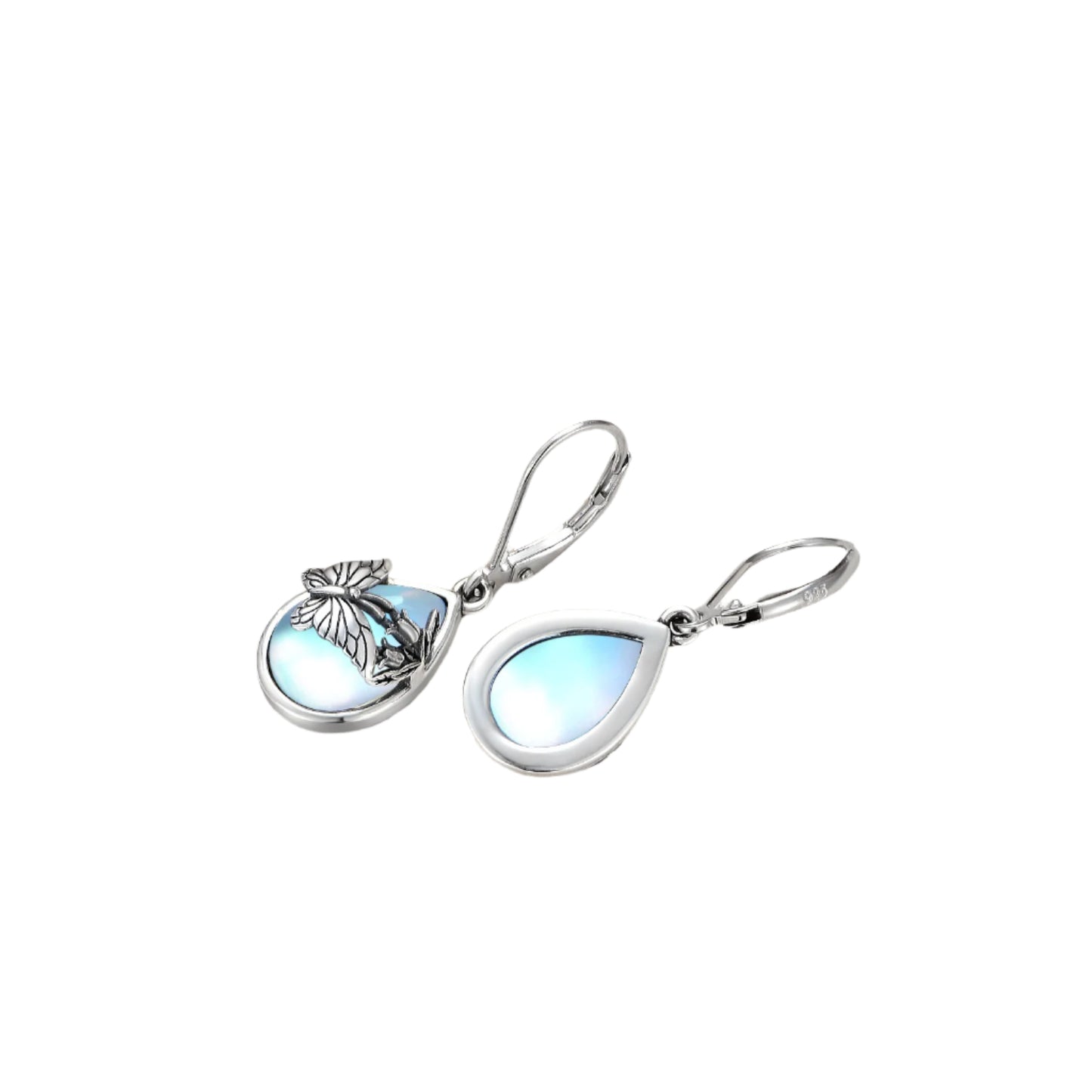 Moonstone Crystal 925 Sterling Silver Butterfly Earrings