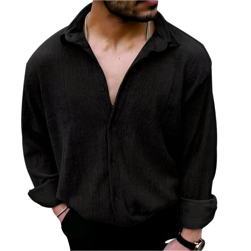 Men's Wrinkle Linen Button Down Collard Shirt