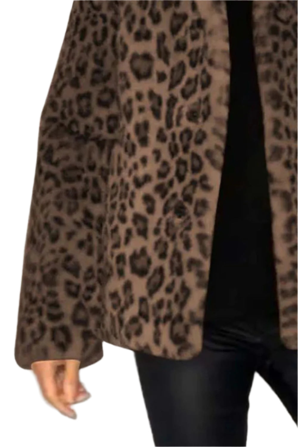 Full Size Leopard Furry Collared Neck Long Sleeve Coat