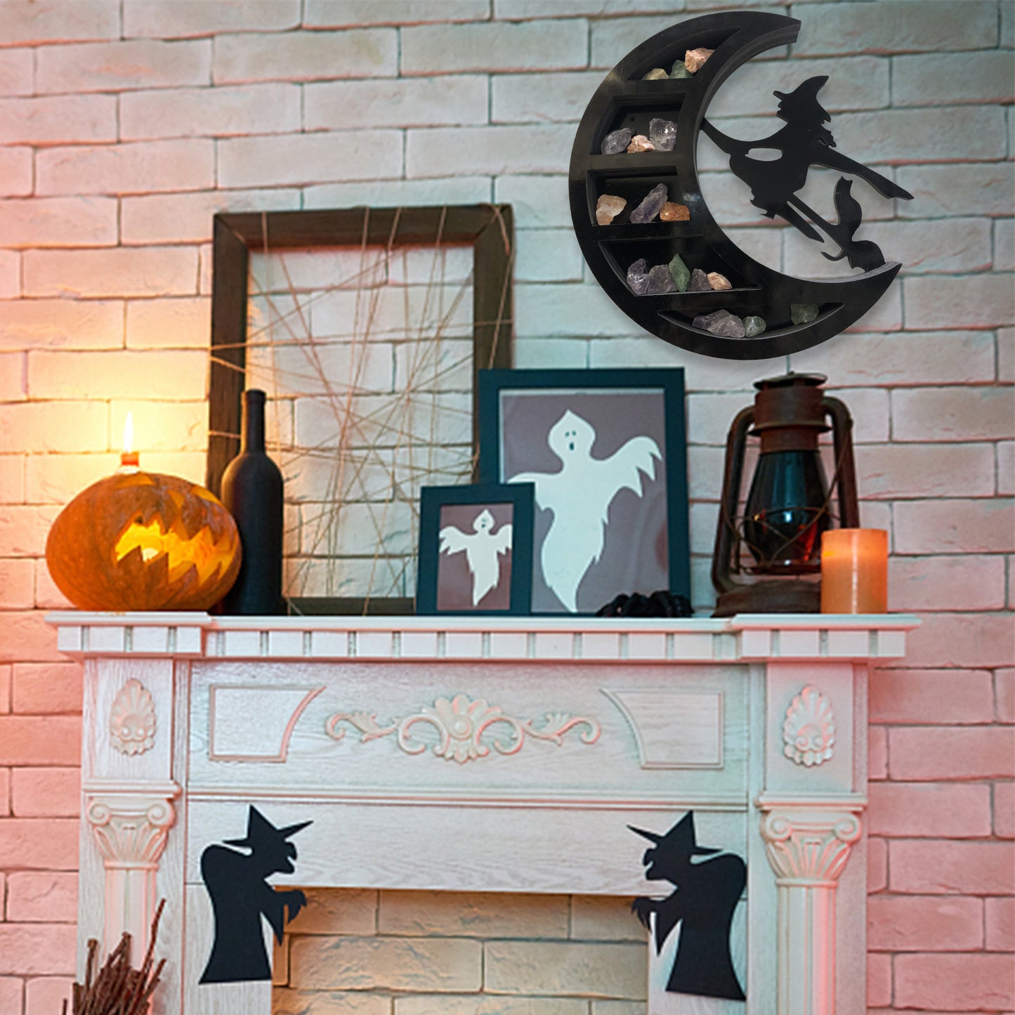 Resin Witch Flying to the Moon Crystal Display Shelf