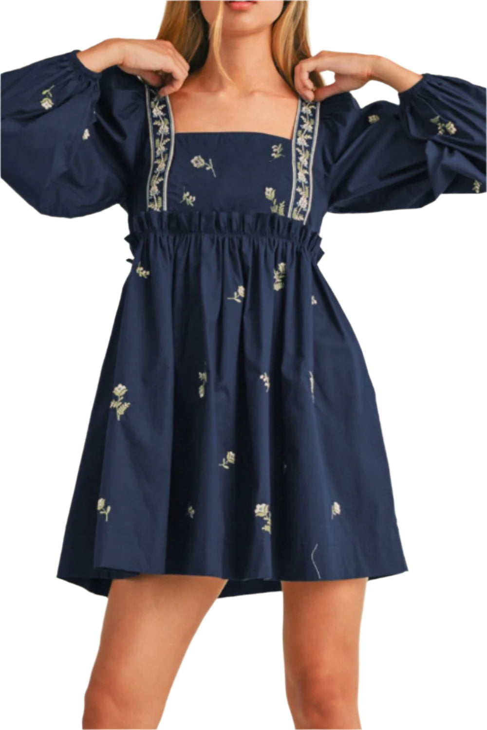 Floral Square Neck Balloon Sleeve Mini Dress
