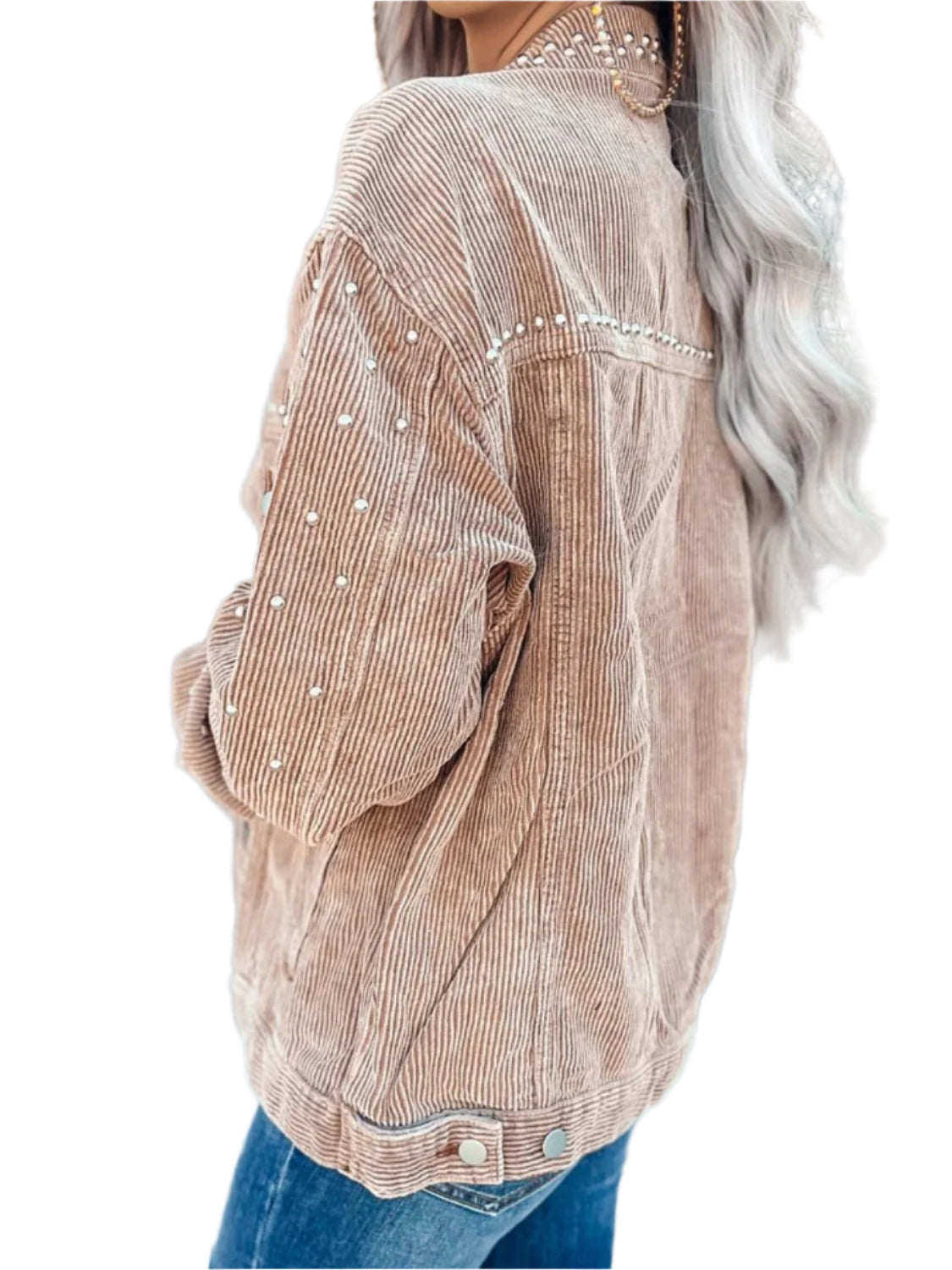 Studded Collared Neck Button Down Jacket