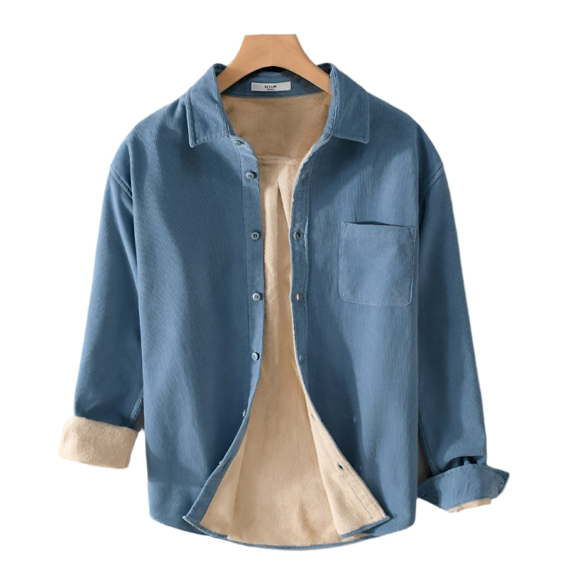 Cotton and Corduroy Warm Long Collard Button Down Shirt