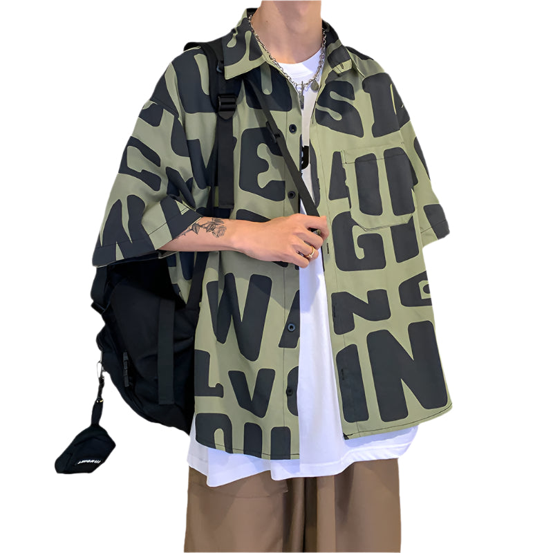 Men's Button Down Block Letter Shirt