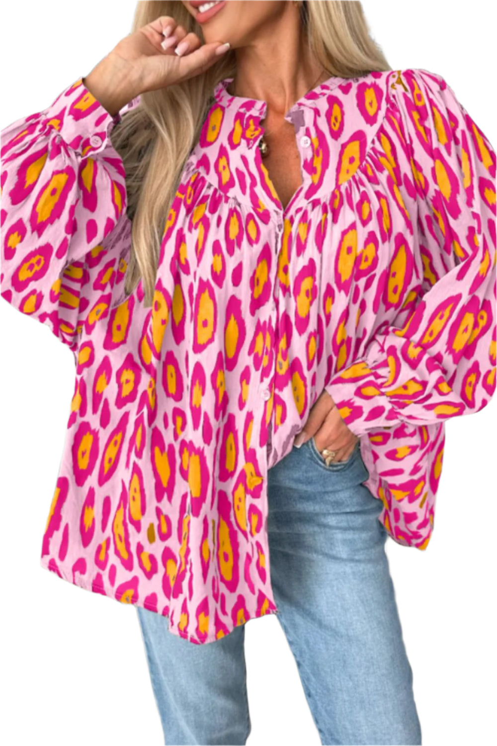 Leopard Print Button Down Long Sleeve Shirt