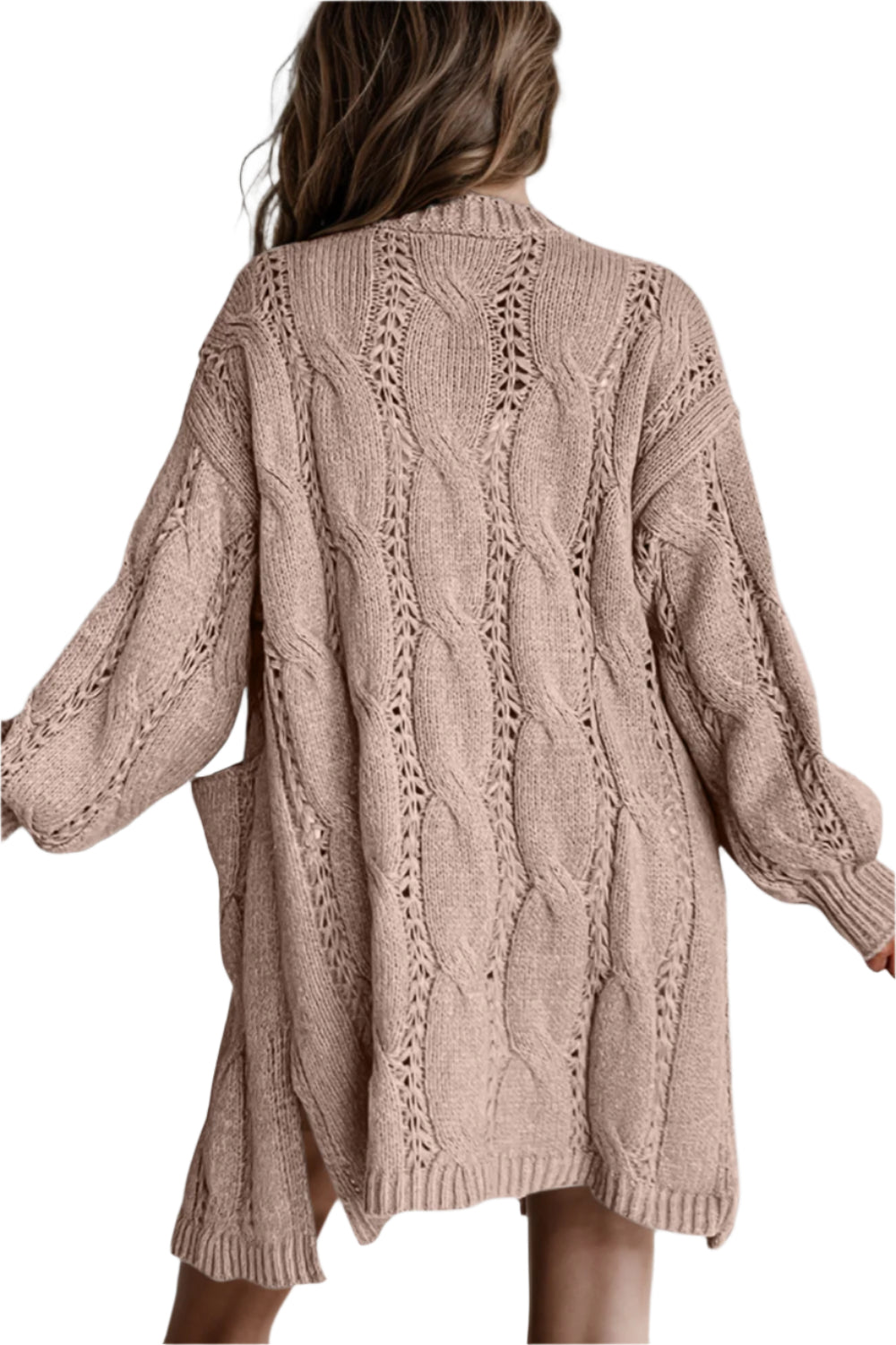 Cable-Knit Dropped Shoulder Slit Cardigan