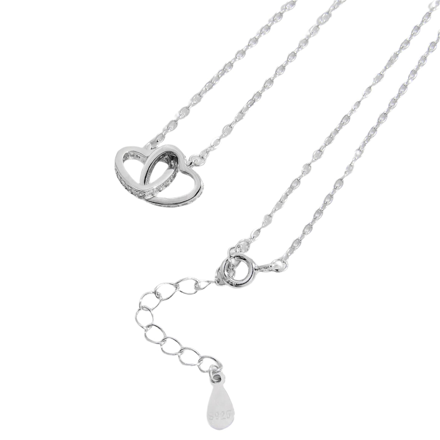 925 Sterling Silver Inlaid Zircon Two Hearts Necklace