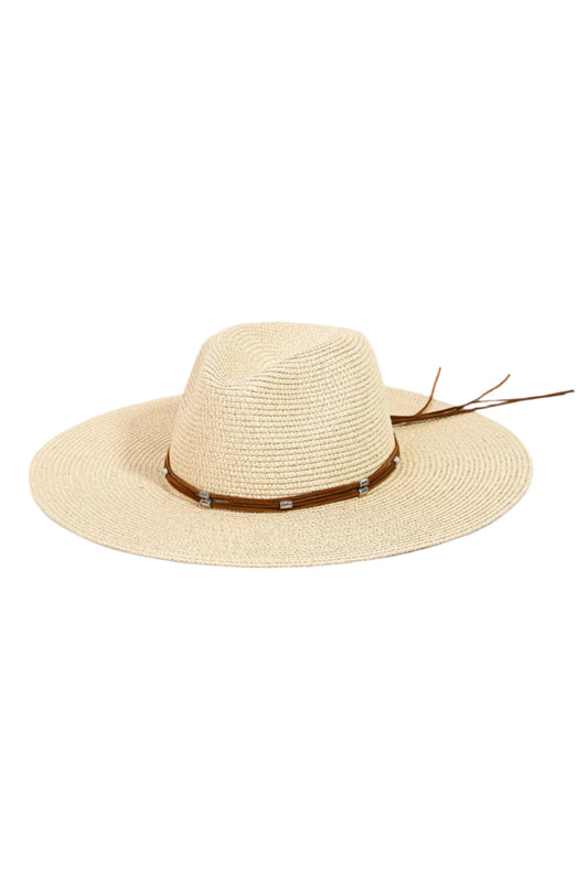 Fame Rope Strap Wide Brim Weave Hat