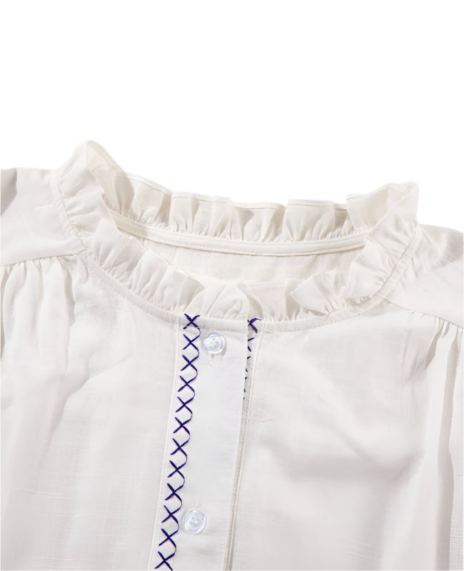 Frill Floral Embroidered Sleeve Shirt