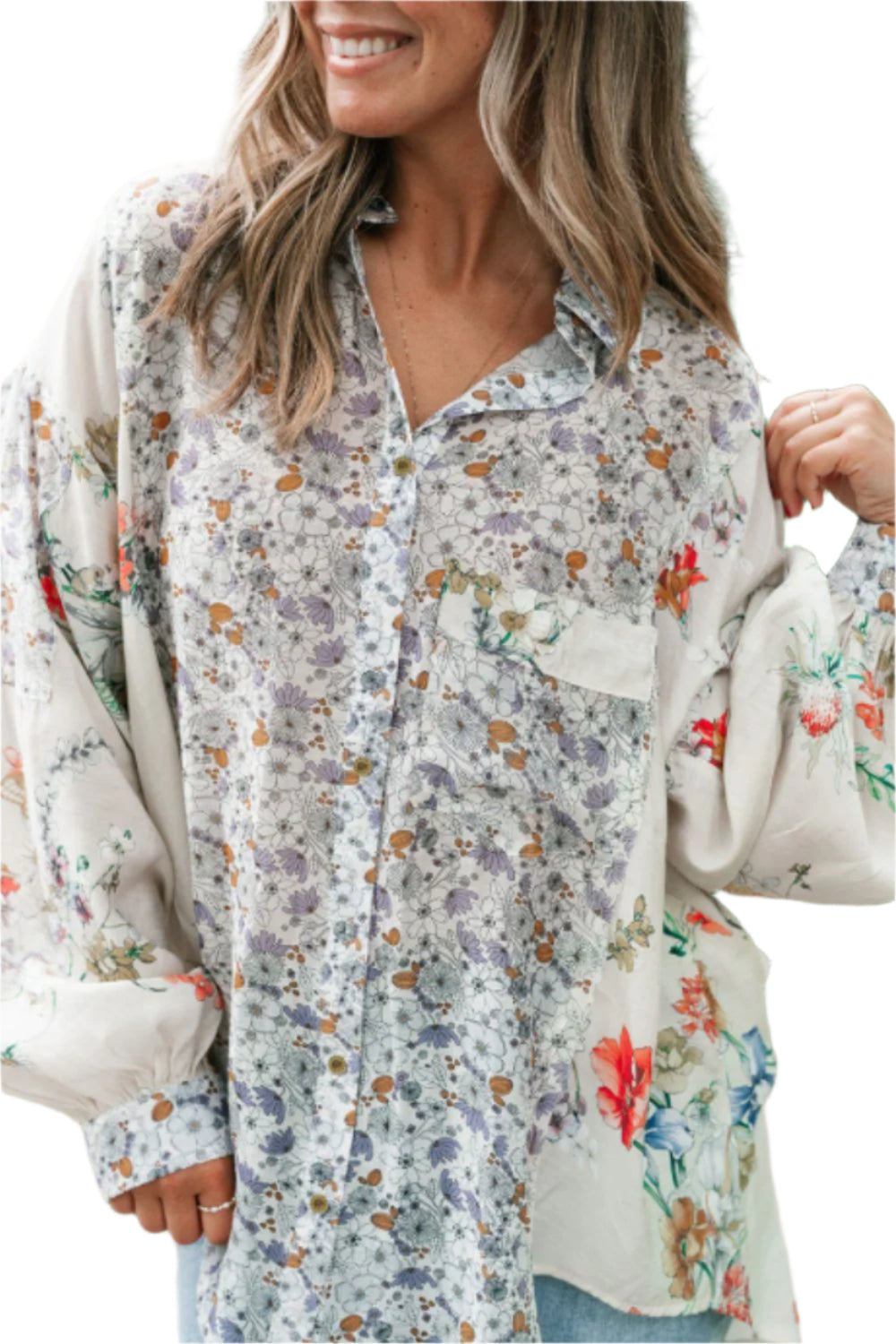 Floral Collared Neck Long Sleeve Shirt