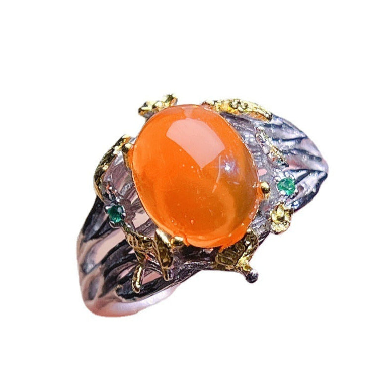 Fire Opal Crystal 925 Sterling Silver Ring