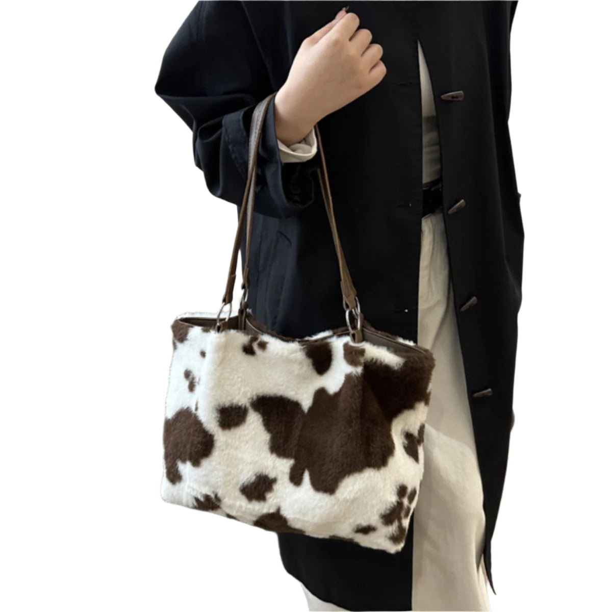 Cow Print Furry Tote Bag