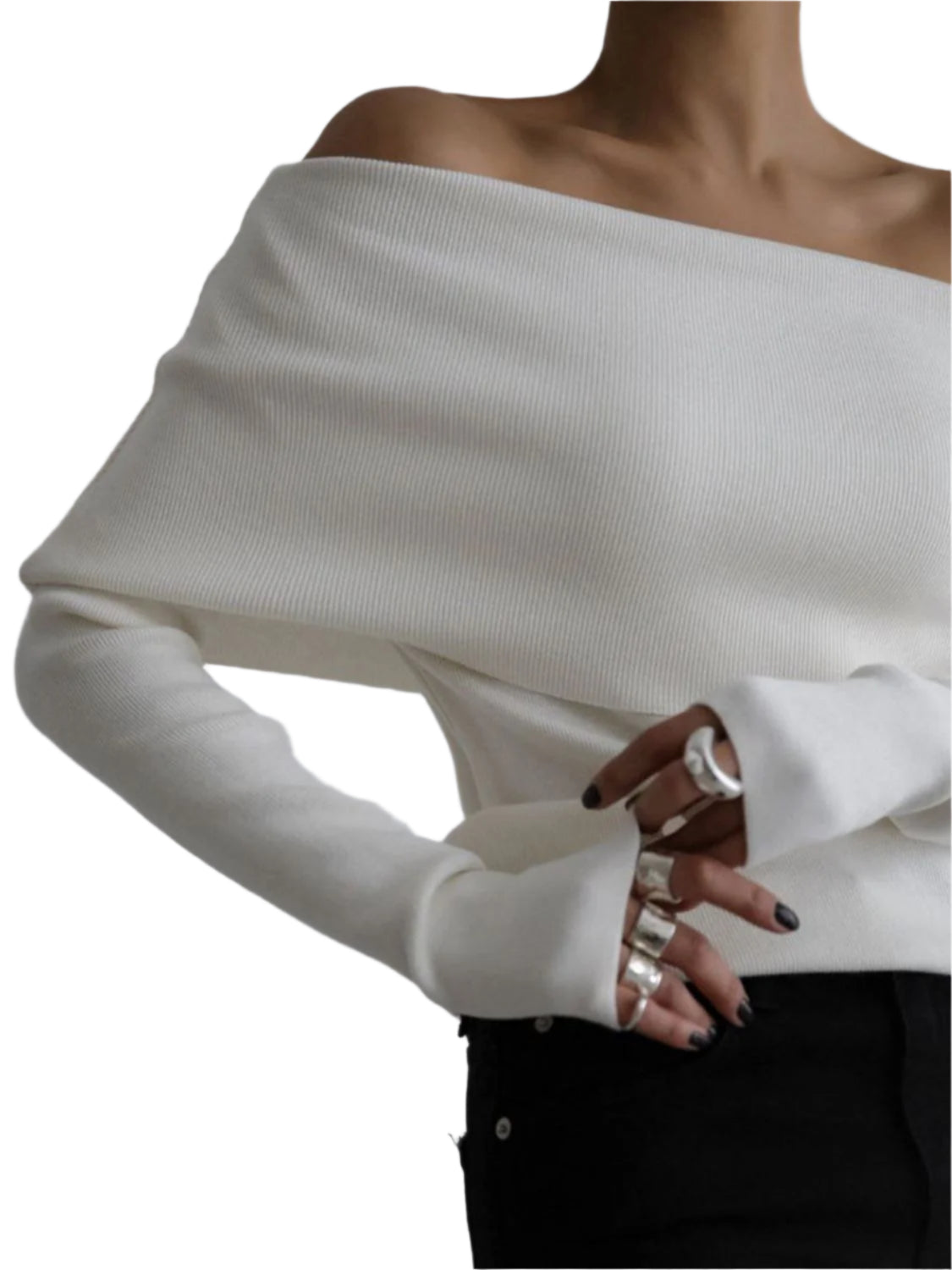 Off-Shoulder Long Sleeve Knit Top