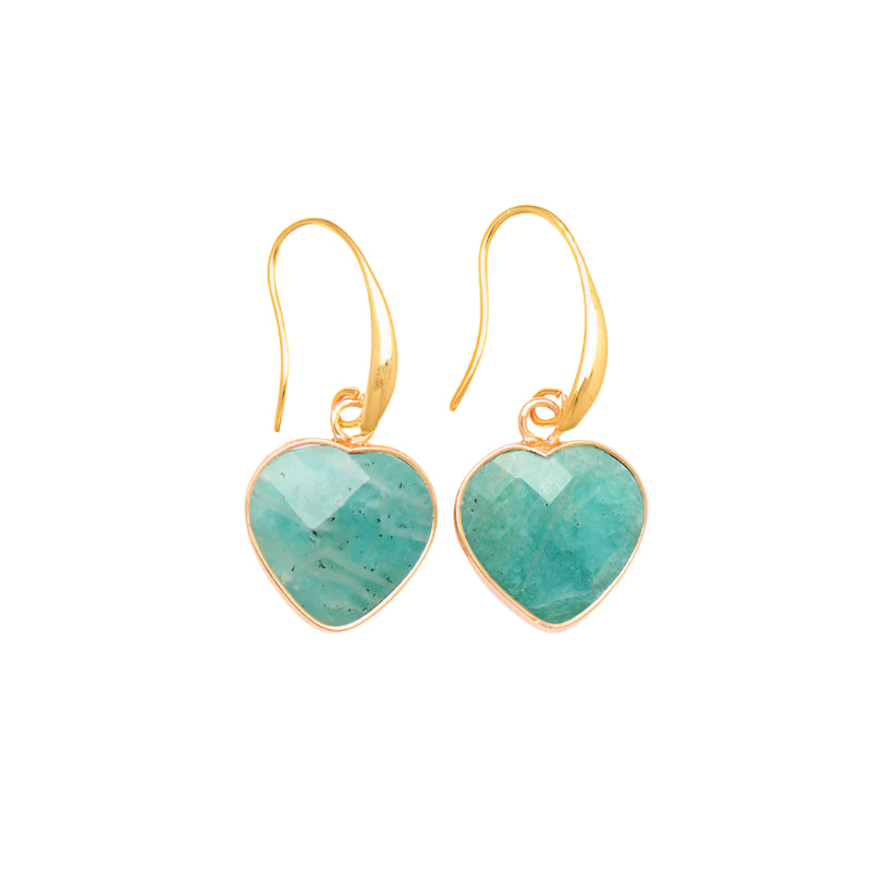 Amazonite Crystal Heart Drop Earrings