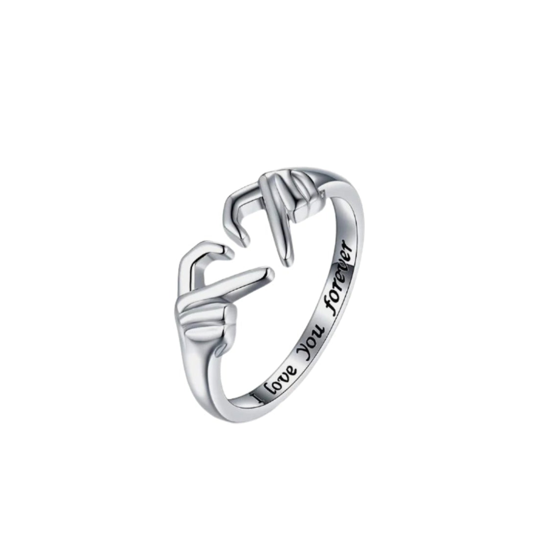 Hand Heart Shape 925 Sterling Silver Open Ring
