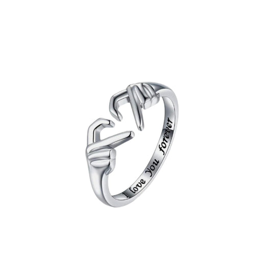 Hand Heart Shape 925 Sterling Silver Open Ring