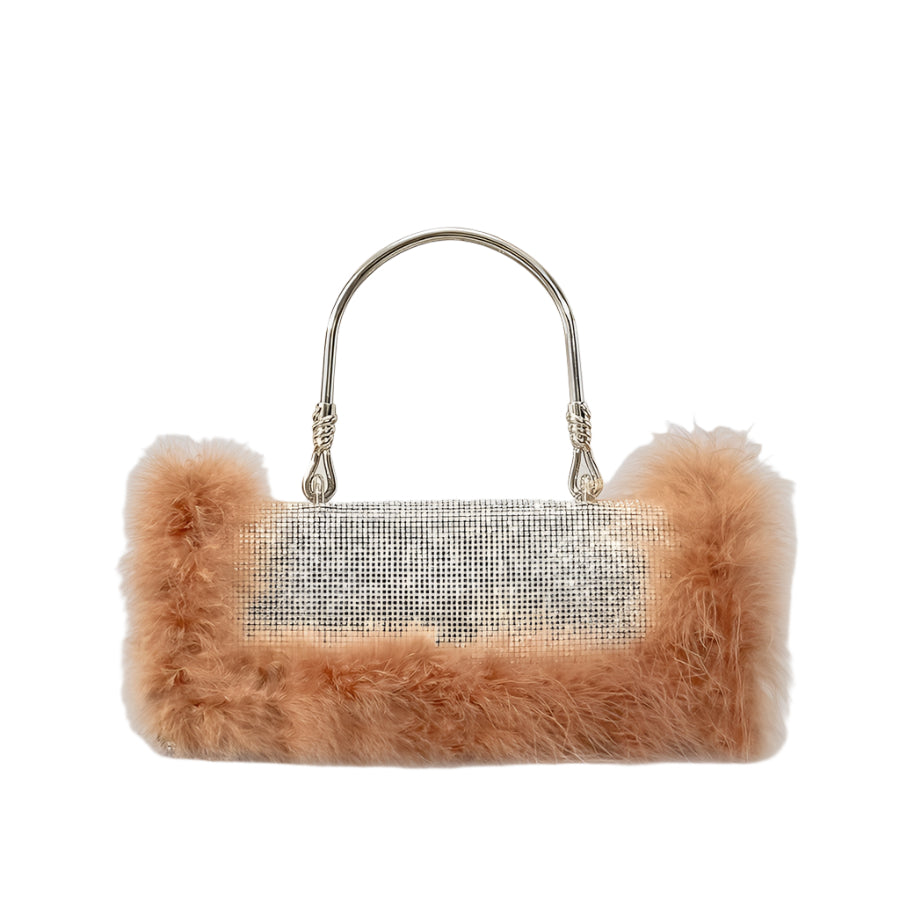 Faux Fur and Rhinestone Magnetic Closure Handbag