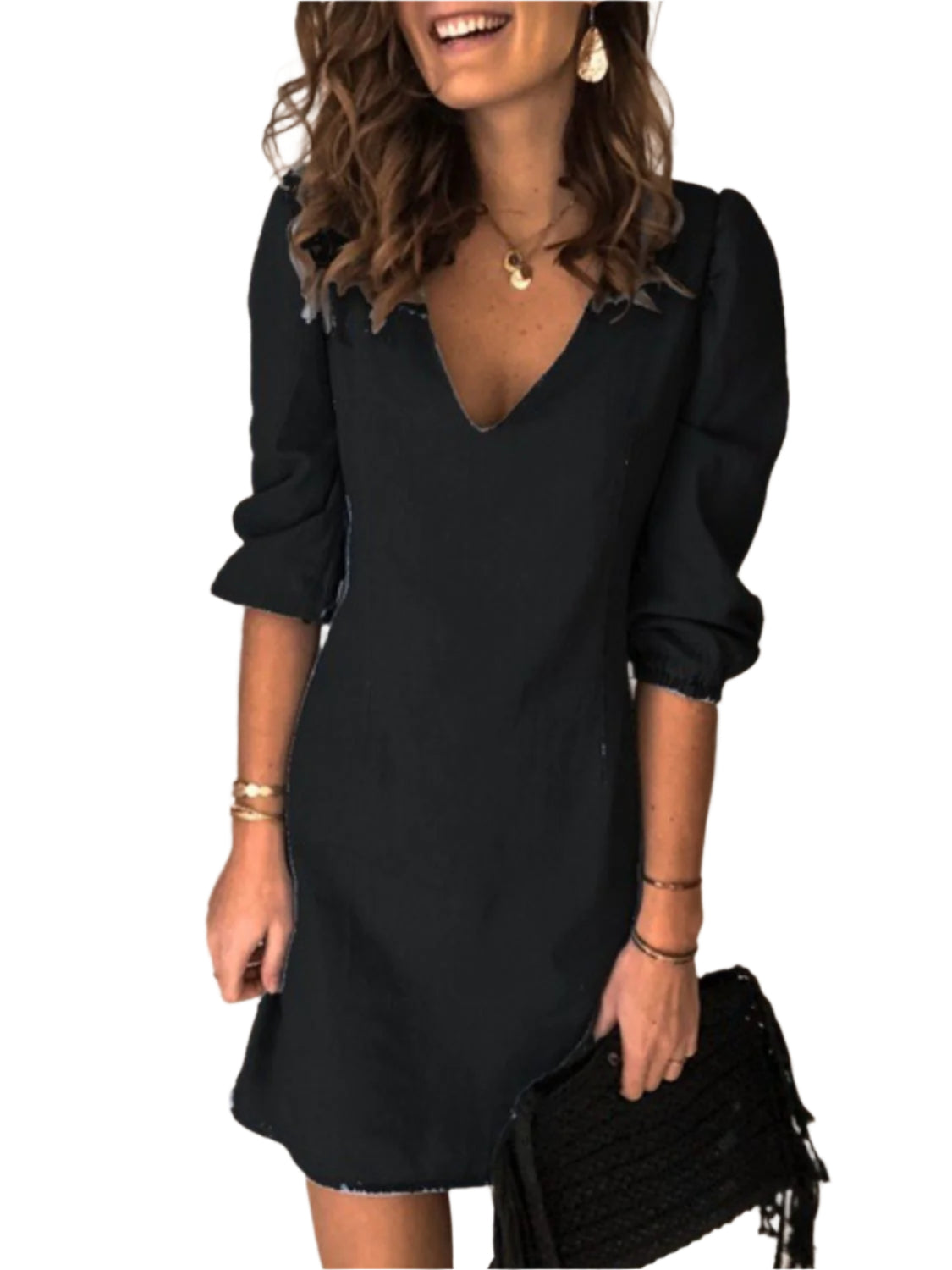 Full Size V-Neck Half Sleeve Dress