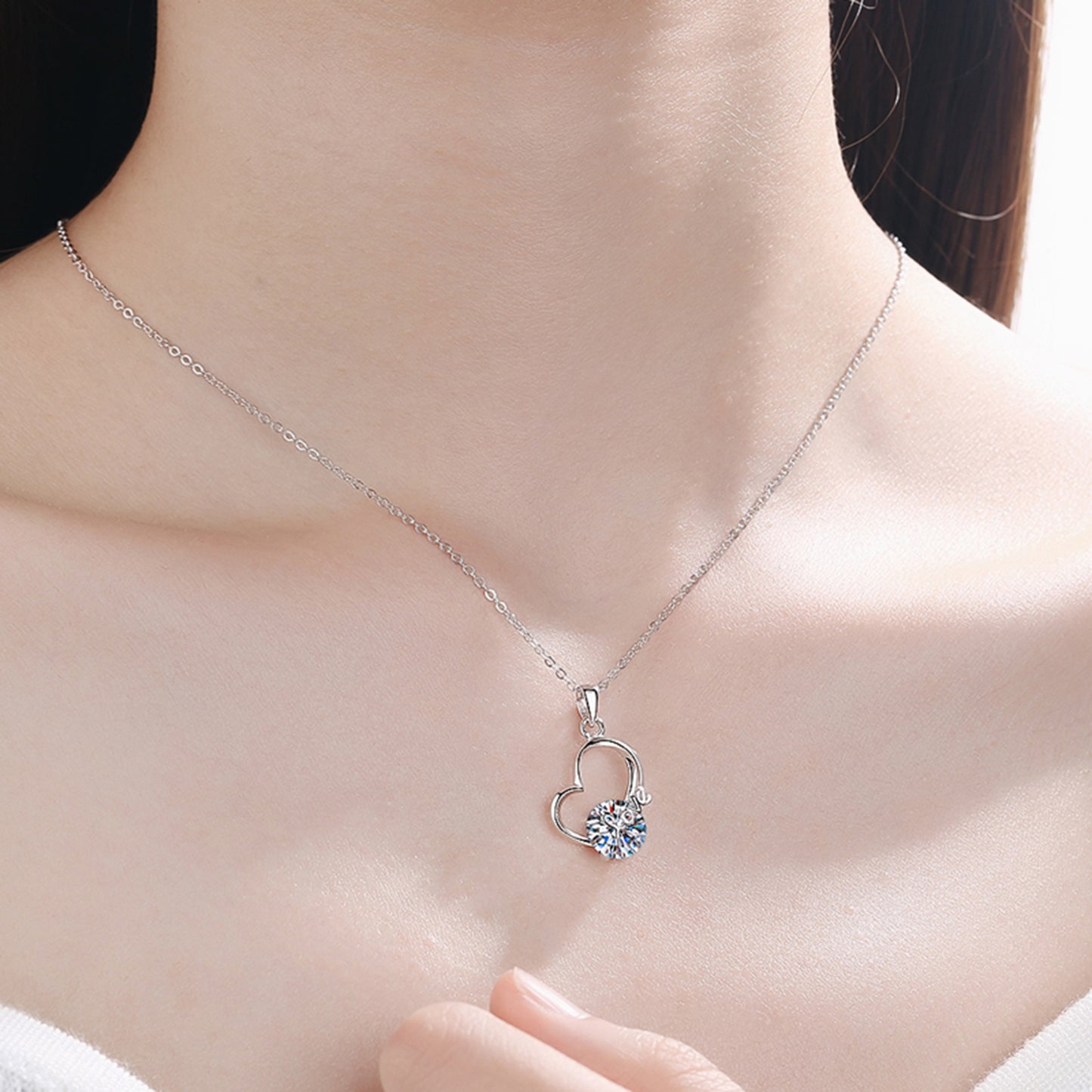 2 Carat Moissanite Heart Love 925 Sterling Silver Necklace