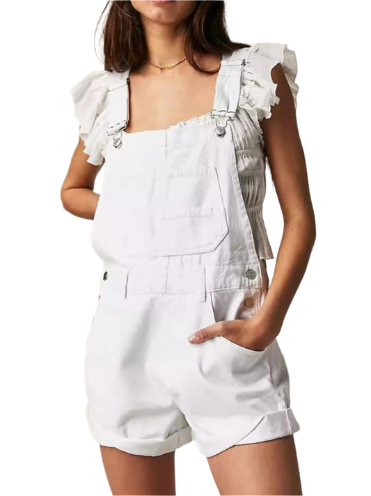Wide Strap Square Neck Denim Overalls
