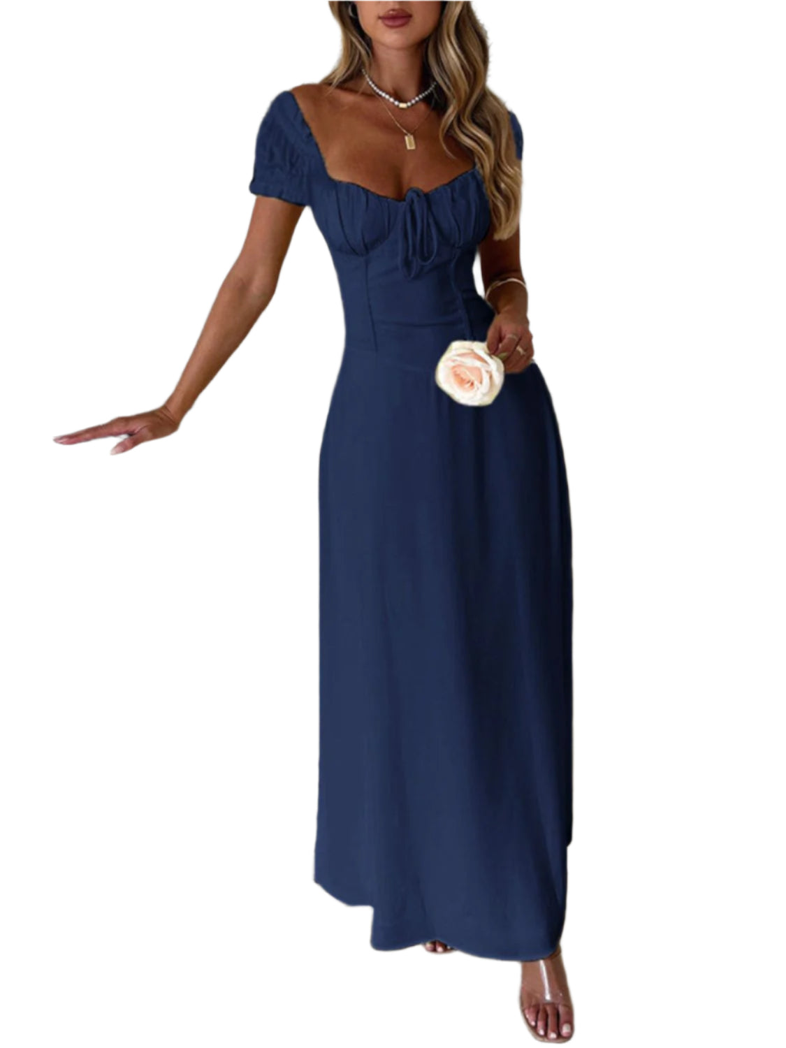 Devine Sweetheart Neck Short Sleeve Maxi Dress