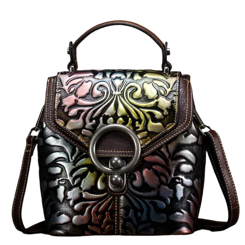 Embossed Cowhide Leather Handbag