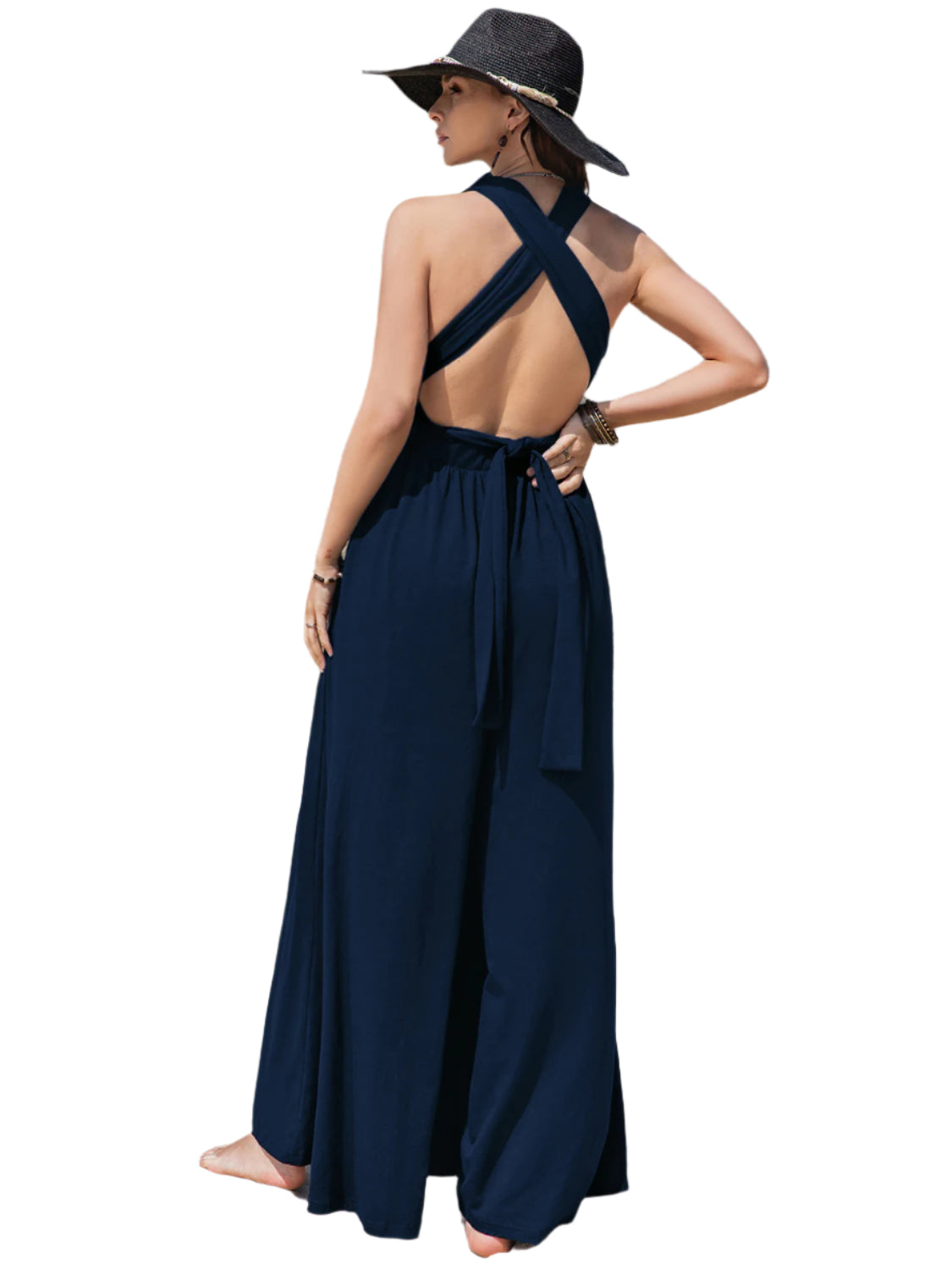 Surplice Wide Leg Jumpsuit with Free Tie