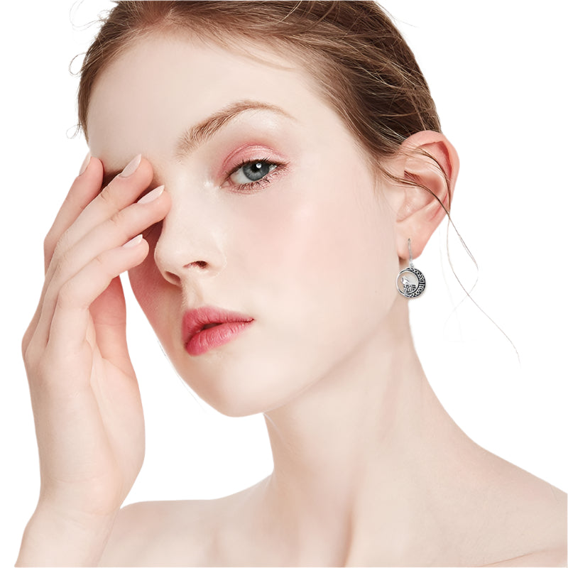 Wolf and Moon 925 Sterling Silver Earrings