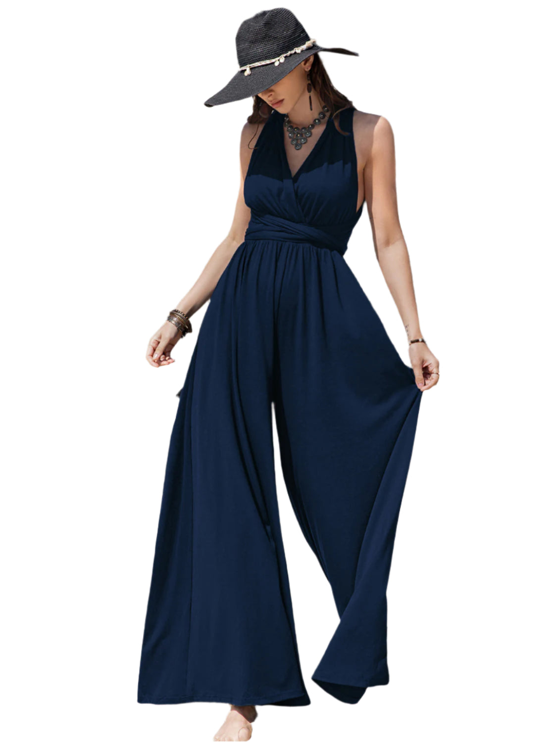 Surplice Wide Leg Jumpsuit with Free Tie