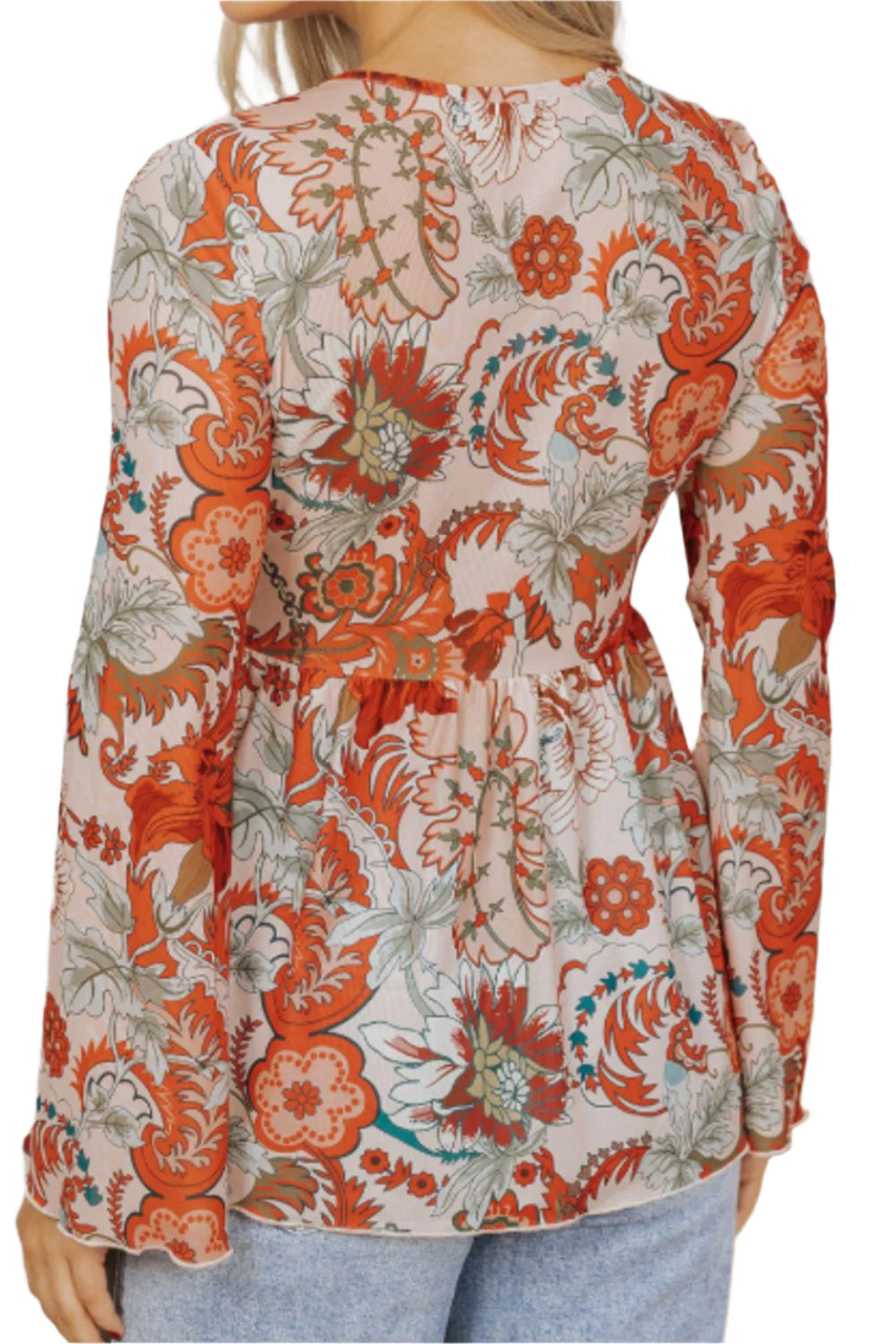 Floral V-Neck Flare Sleeve Blouse