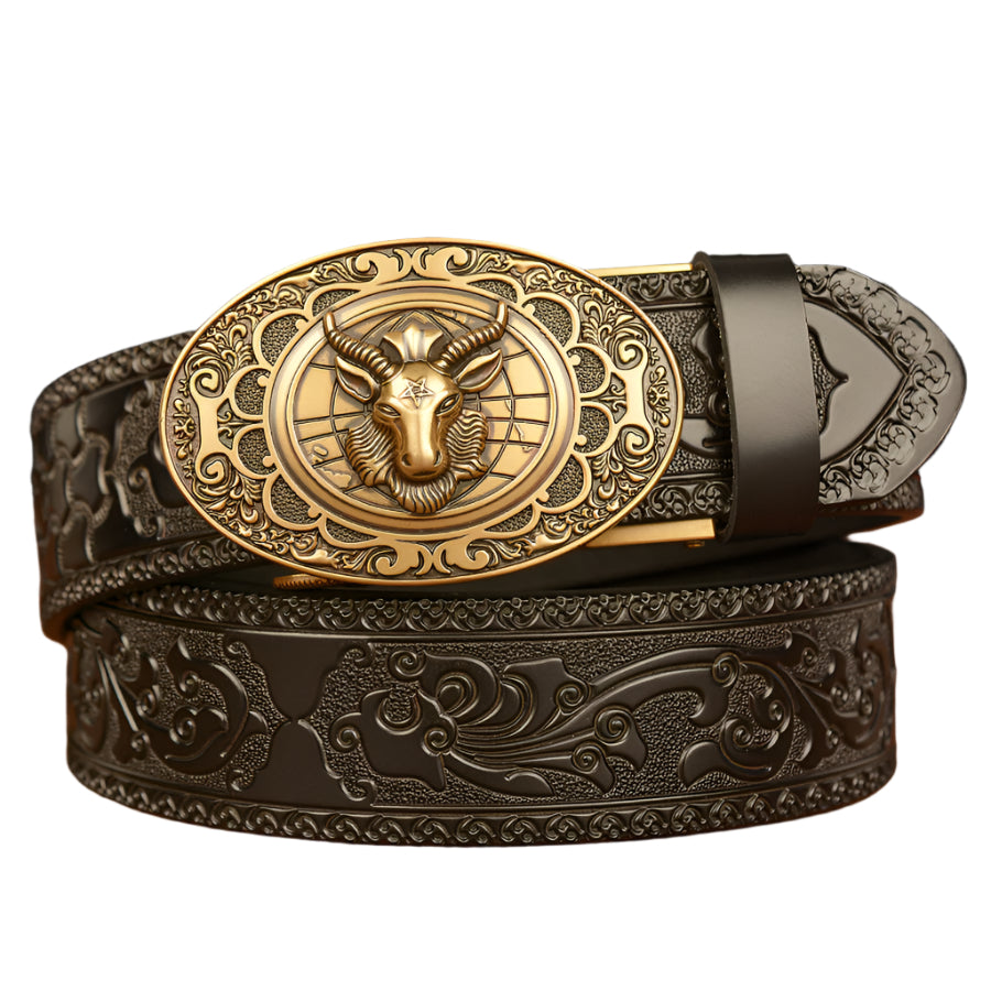 Cowhide Leather Men's Belt Baphomet Buckle