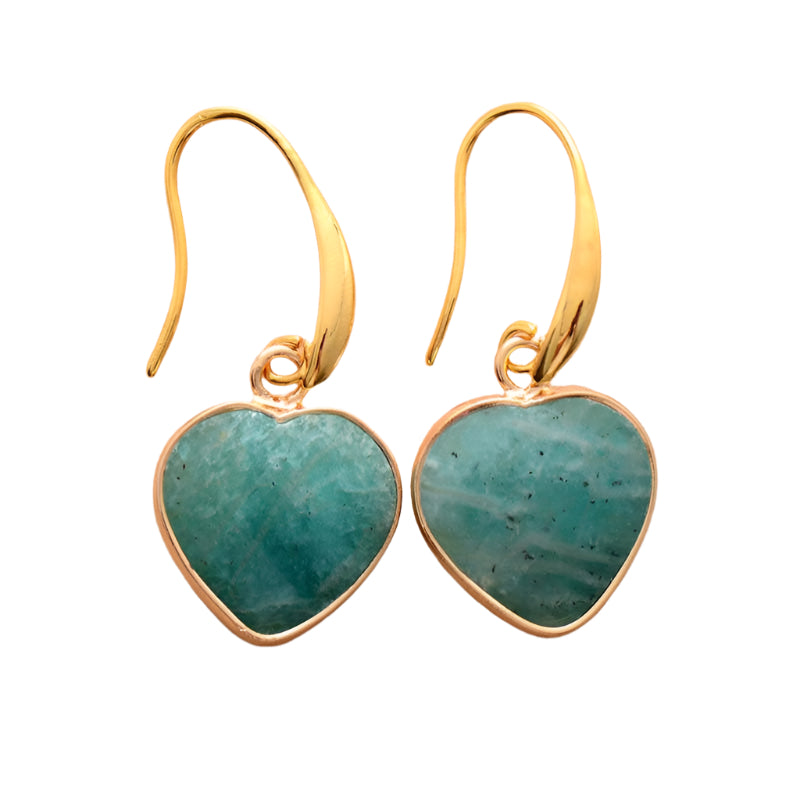 Amazonite Crystal Heart Drop Earrings