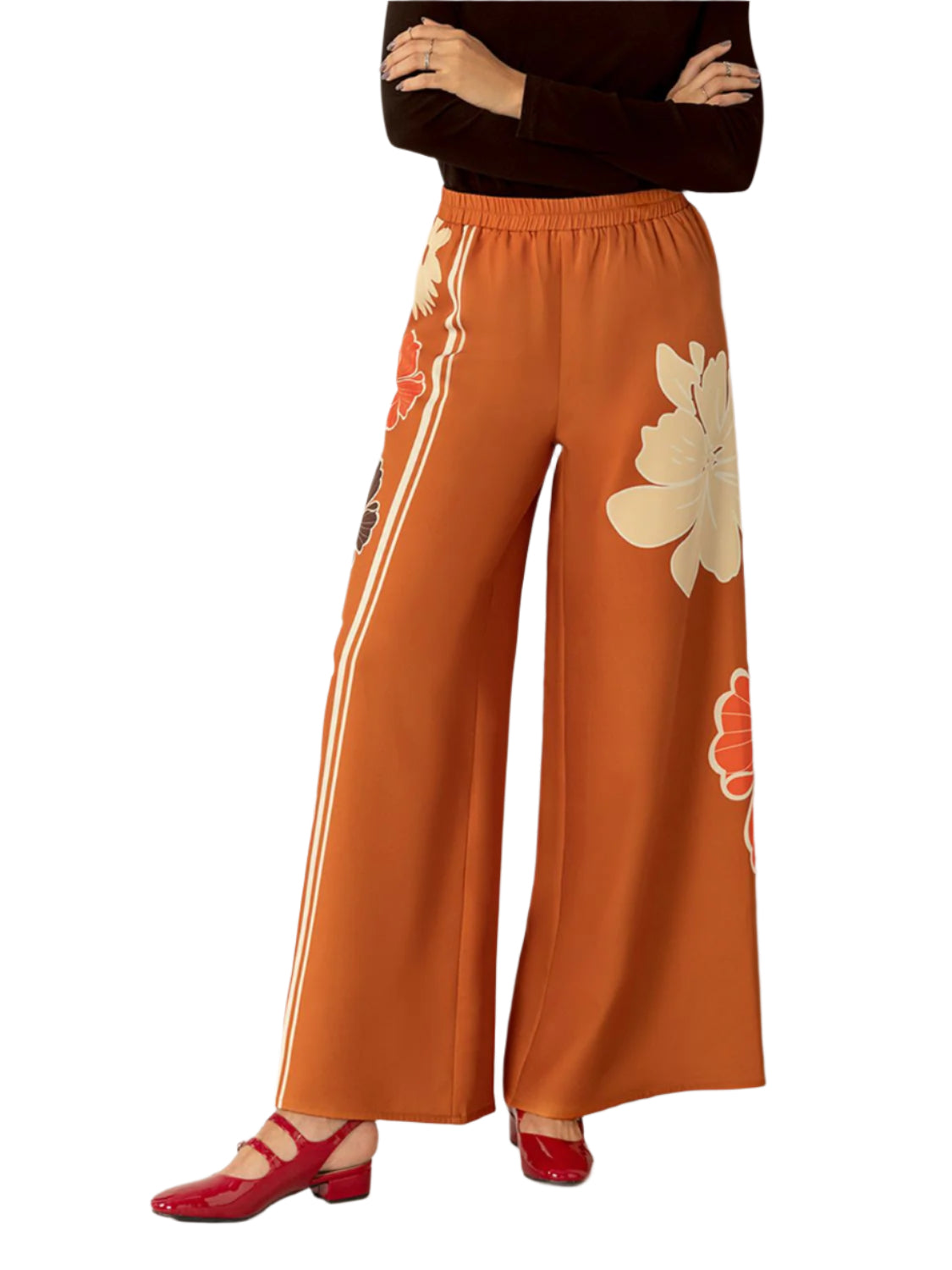 Printed Elastic Waist Wide Leg Pants