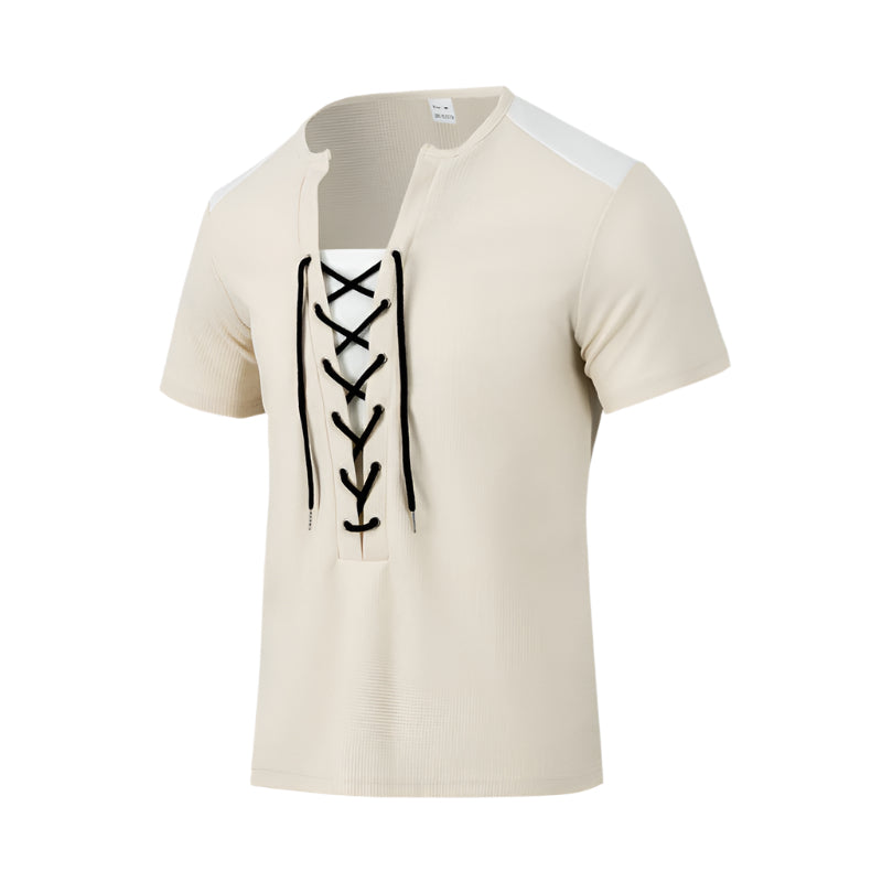 Men's Contrast Color Lace Up Shirt